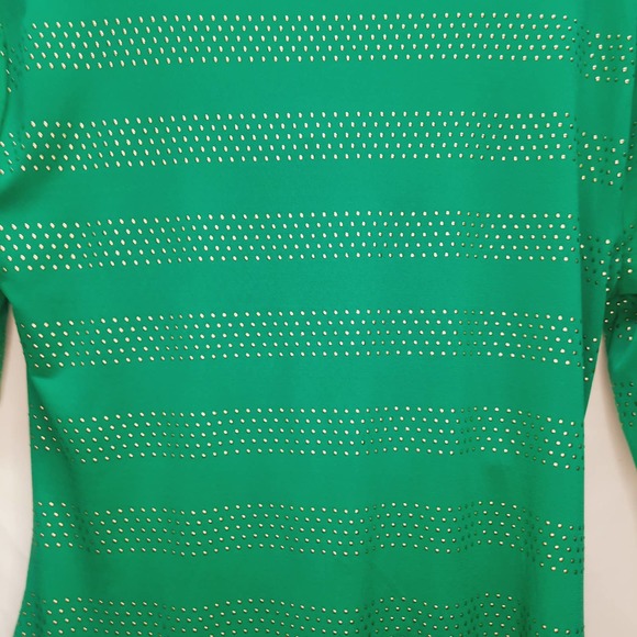 Ellen Tracy Y2K Green Gold dots twist front ruched drape neck 3/4 sleeves top XS - Picture 4 of 6